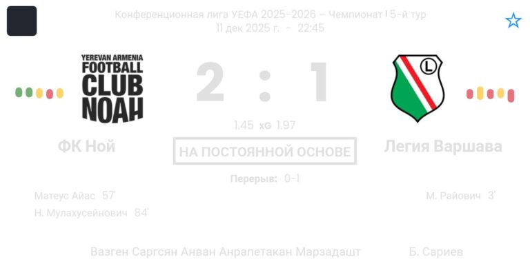FC Noah - Legia Warszawa ?:? - 2025-12-11 6 featured image 202578